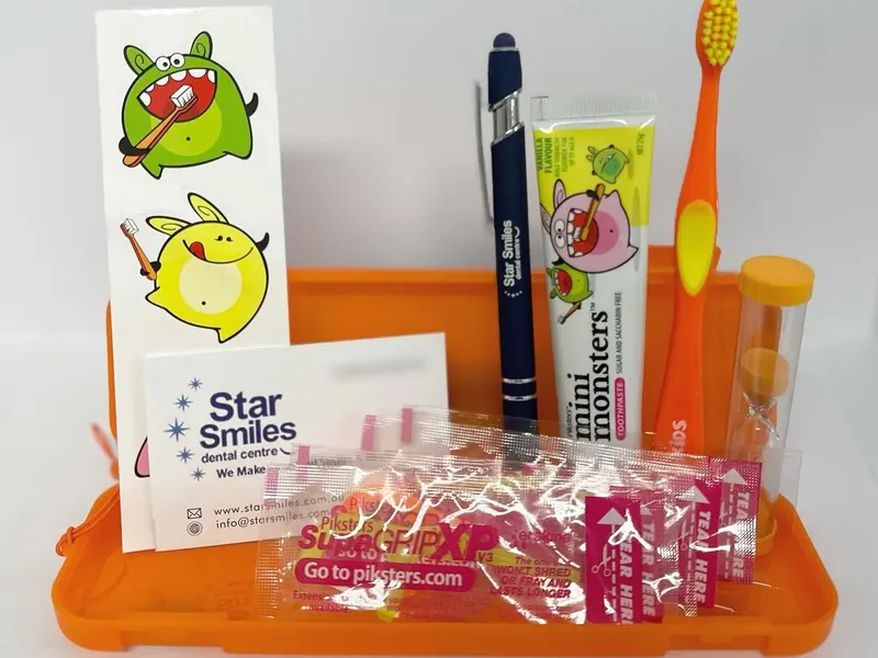 Star Smiles kids’ goodie pack with toothbrush and stickers